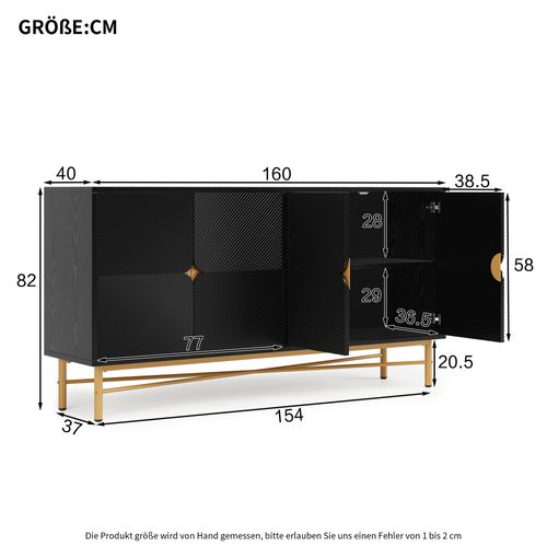 Buffet Bahut 4 Portes Rangement Cuisine Salle à Manger Moderne Panneaux De Particules Noir