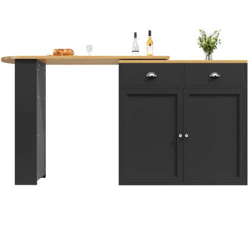 Table à Manger Pivotante 360° Avec 2 Tiroirs, Meuble De Rangement Mdf, Noir + Naturel