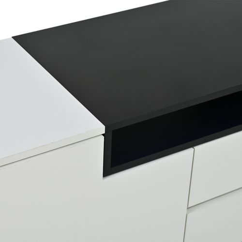 Buffet Avec 2 Portes, 3 Tiroirs, Étagères Réglables Et LED Intégré - Blanc/noir