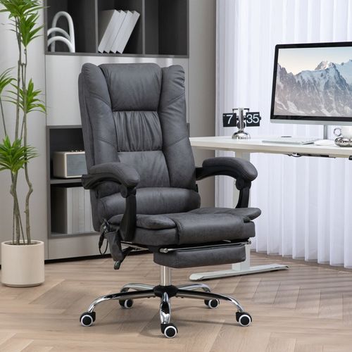 Fauteuil De Bureau Massant Chauffant Inclinable 135°, Hauteur Réglable, Polyester - Gris Foncé