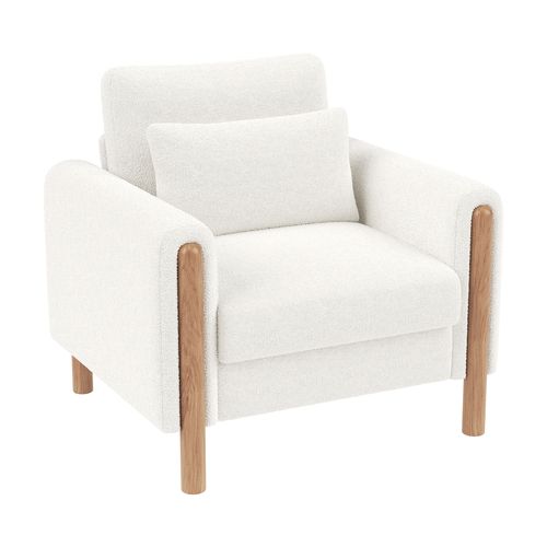 Fauteuil Lounge Simple Blanc, Tissu Teddy Doux, Coussins Épais Et Structure Stable, Salon Et Chambre