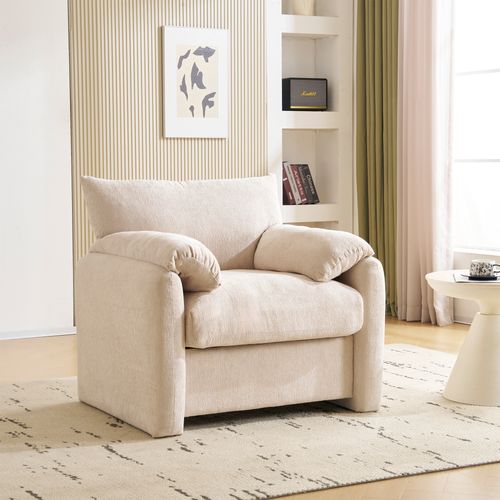 Fauteuil Simple En Tissu Chenille Beige,