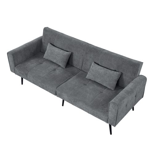 Canapé Convertible 2 Places, Structure Bois Et Pieds Métal, Confortable, Tissu Gris Doux