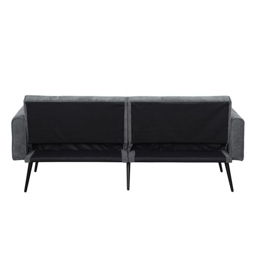 Canapé Convertible 2 Places, Structure Bois Et Pieds Métal, Confortable, Tissu Gris Doux