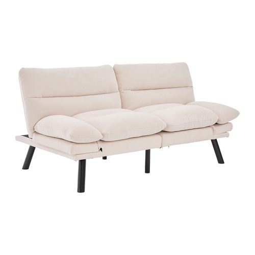 Canapé Convertible Double 2 Places, Tissu Chenille Beige Avec Dossier Réglable Et Pieds En Métal