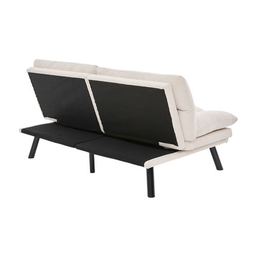 Canapé Convertible Double 2 Places, Tissu Chenille Beige Avec Dossier Réglable Et Pieds En Métal