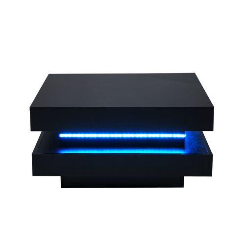 Table Basse Carrée Noire Avec LED Et Contrôle Bluetooth Via Application