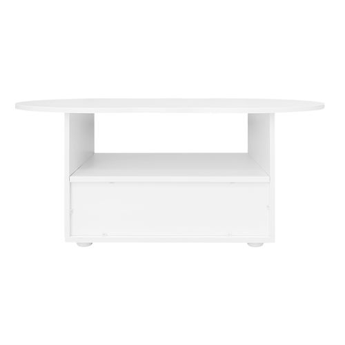 Table Basse Blanche Forme Nuage Avec Grand Tiroir Et Compartiment Ouvert De Rangement