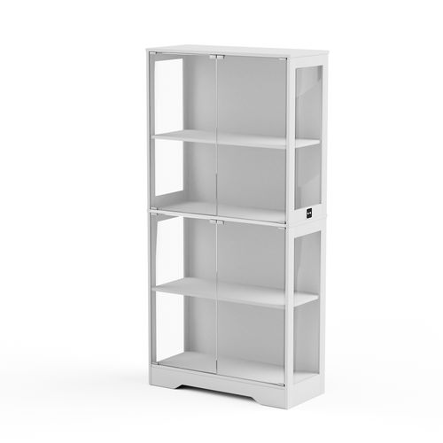 Vitrine Blanche Haut.165 Cm LED, Capteur De Mouvement, 4 Portes Vitrées