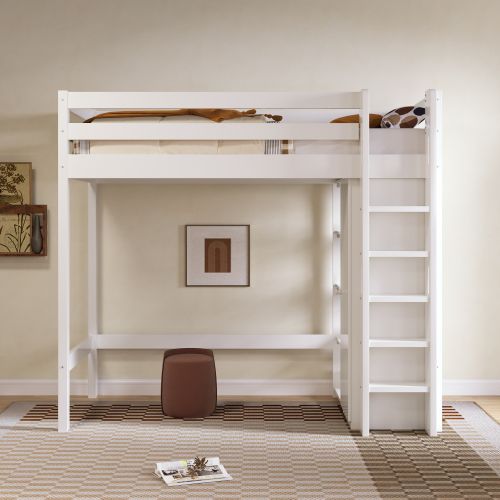 Lit Mezzanine Enfant 90x200 Cm Avec Armoire Et 6 Étagères, Blanc
