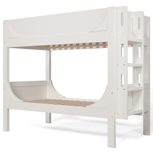 Lit Superposé 90x200cm enfant Forme Luge, Séparable En 2 Lits, Avec barrière, bois et MDF, blanc