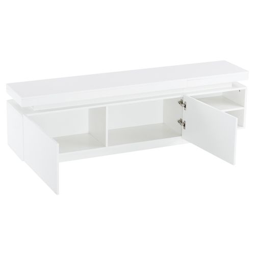 Meuble TV LED Moderne 170x35x50cm, Adapté Aux Téléviseurs De 70 Pouces, 2 Portes, Blanc Brillant
