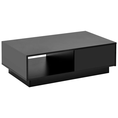 Table Basse Rectangulaire Moderne 95x55x32cm, Avec Bande Lumineuse LED 16 Couleurs, 1 Tiroir, Noir