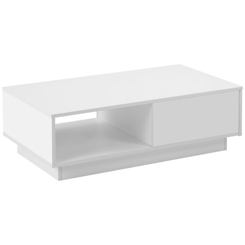 Table Basse Rectangulaire Moderne 95x55x32cm, Avec Bande Lumineuse LED 15 Couleurs, 1 Tiroir, Blanc