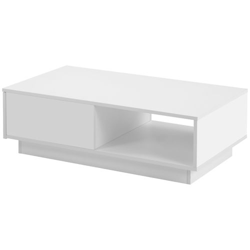 Table Basse Rectangulaire Moderne 95x55x32cm, Avec Bande Lumineuse LED 15 Couleurs, 1 Tiroir, Blanc