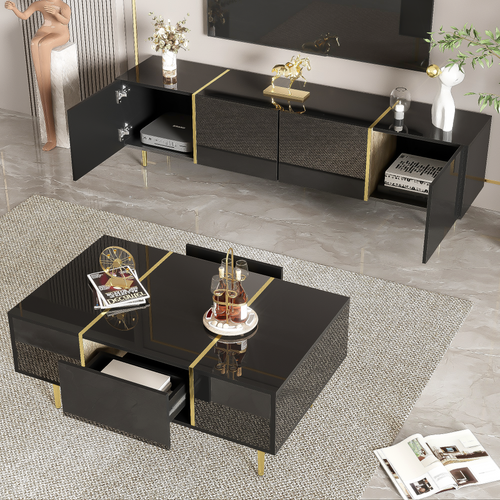Ensemble Meuble TV Et Table Basse, Design Moderne - Noir Brillant