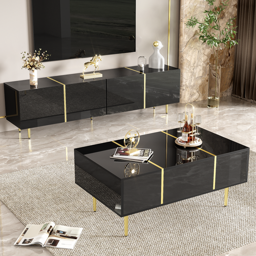 Ensemble Meuble TV Et Table Basse, Design Moderne - Noir Brillant