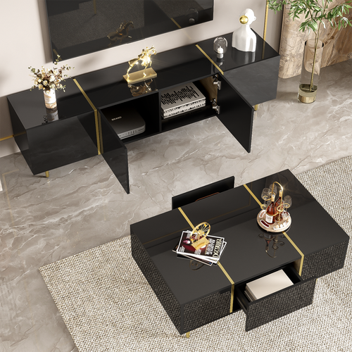 Ensemble Meuble TV Et Table Basse, Design Moderne - Noir Brillant
