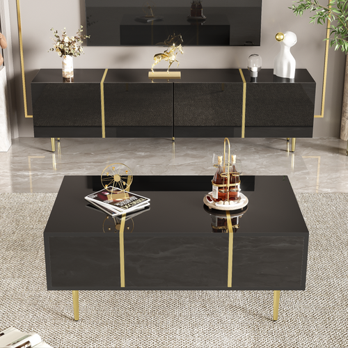 Ensemble Meuble TV Et Table Basse, Design Moderne - Noir Brillant
