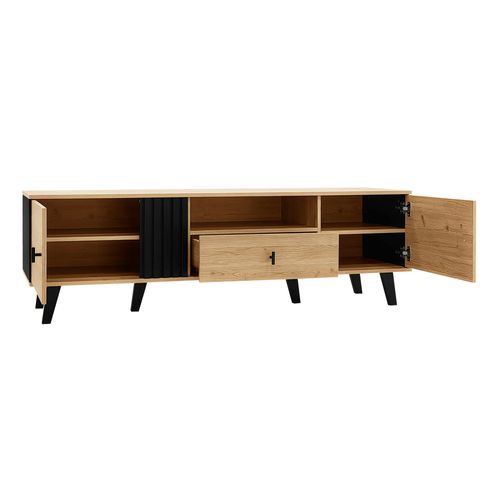 Ensemble Salon 3 Pièces Table Basse Meuble TV Buffet Design Moderne Bois Noir Avec Rangement