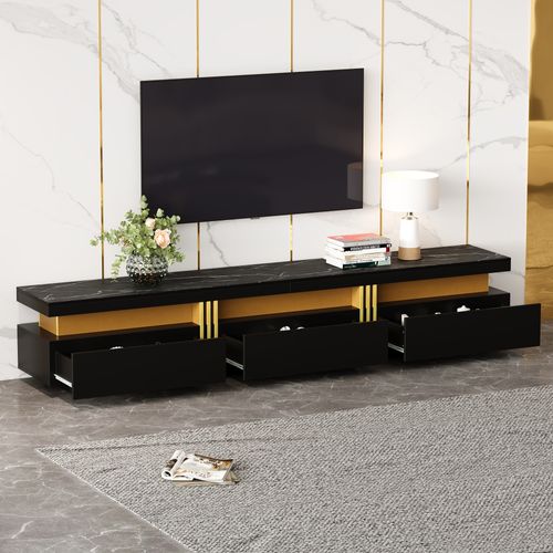 Ensemble Meuble TV Noir Avec Table Basse, Combiné Mural Multifonction Pour Salon