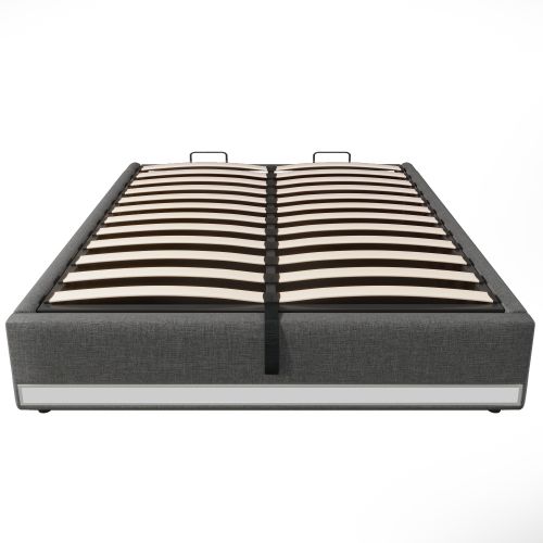 Lit Coffre 140x200 Cm Avec Bande LED Télécommandée, USB Et Type-c, Poches, Sans Tête De Lit, Gris