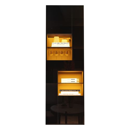 Vitrine LED Moderne Haute Brillance 55 X 38 X 170 Cm, 1 Tiroir, 4 Portes, Cloisons En Verre, Noir