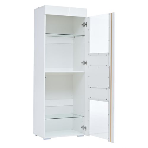 Vitrine Haute Brillance 60x40x170cm, Avec Éclairage LED, 2 cloisons vitrées, Blanc