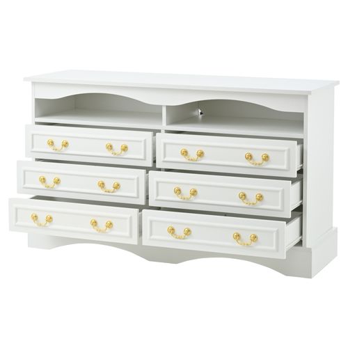 Commode Moderne Blanche 120 X 40 X 70 Cm, 6 Compartiments, LED, Étagères Halboffenes