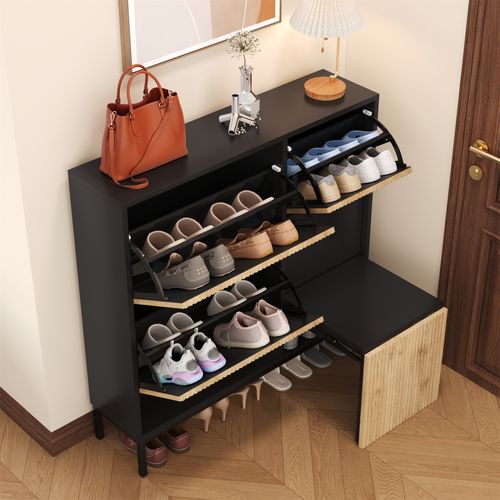 Meuble à chaussures avec banc et 3 portes – Étagère pratique pour l'entrée et la chambre