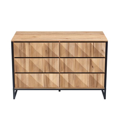 Buffet Et Commode Bois Naturel Et Noir, Portes Surélevées, Pieds Métal Pour Salon