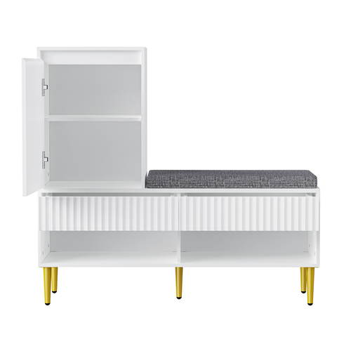 Meuble à Chaussures Moderne Blanc 100x35x90 cm Avec Banquette, 1 Porte, 2 Tiroirs, 2 Étagères