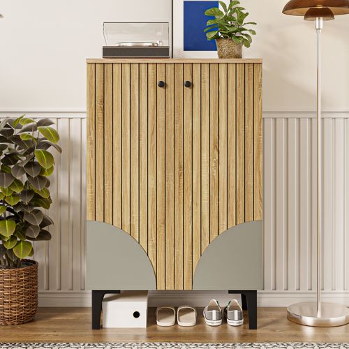 Armoire Chaussures Bois Moderne, Organisateur Compact Étagères Cadre Métal Noir