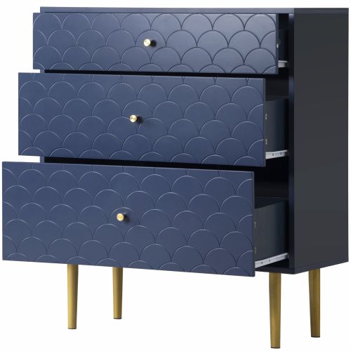 Commode à 3 Tiroirs Pour Chambres Et Salon, Bleu Marine