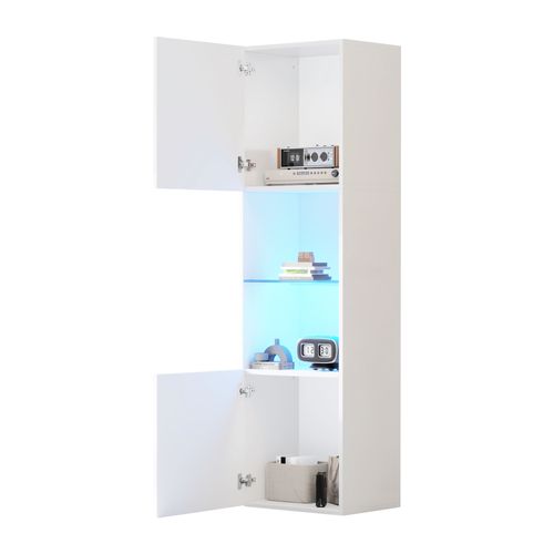 Vitrine Blanche Haute Brillance 45x35x160 cm, Étagères en Verre, Éclairage LED, Meuble de Rangement