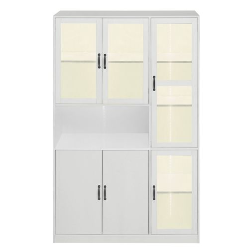 Vitrine 120×40×200 cm Blanche avec Étagères et Portes, Meuble de Rangement LED Multifonction