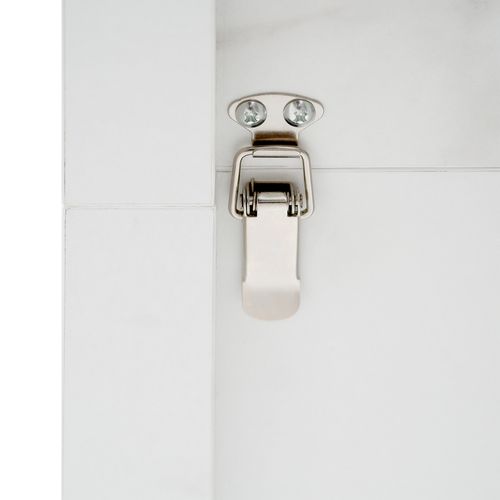 Table à Manger Extensible 120–160 Cm Avec Rangement, Plateau Effet Marbre Blanc Et Porte En Verre