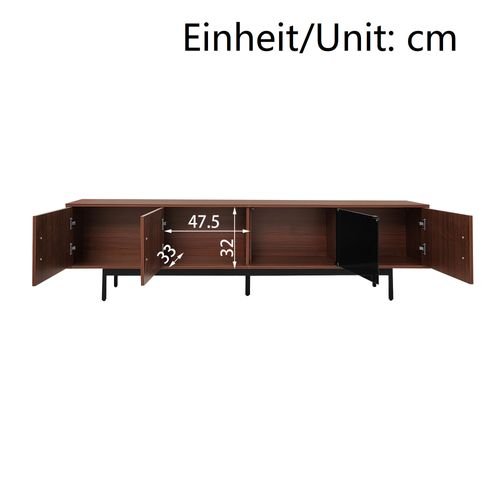 Meuble TV 200 Cm Bois Foncé Et Noir Avec LED, 4 Portes, Design Moderne En Métal Et Verre