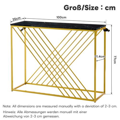 Console Noire Effet Marbre 100 Cm Avec Cadre Doré En Métal, Design Rétro Luxueux