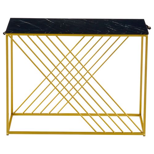 Console Noire Effet Marbre 100 Cm Avec Cadre Doré En Métal, Design Rétro Luxueux