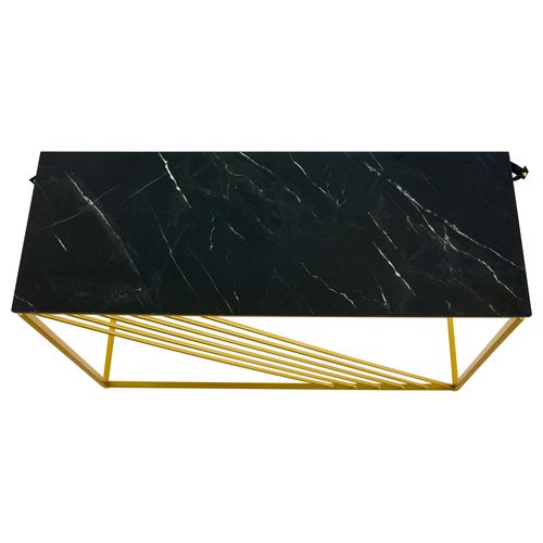 Console Noire Effet Marbre 100 Cm Avec Cadre Doré En Métal, Design Rétro Luxueux