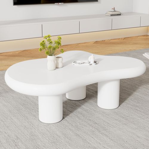 Table Basse Nuage Blanche En Mdf 97x67x32 Cm, Design Moderne Et Élégant
