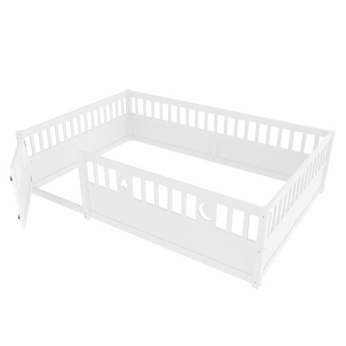 Lit Au Sol 140x190 Cm, Lit Au Sol Bébé, Lit Enfant Avec Barrière De Sécurité, Blanc