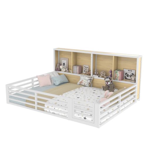 Lit Enfant 140x200 Cm Avec Barrière, Compartiment De Rangement, Sommier à Lattes, Blanc