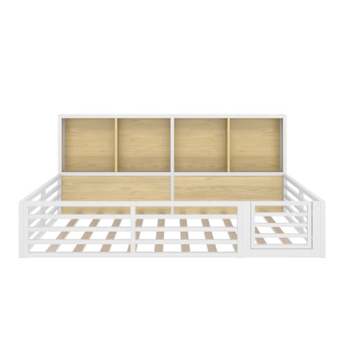 Lit Enfant 140x200 Cm Avec Barrière, Compartiment De Rangement, Sommier à Lattes, Blanc