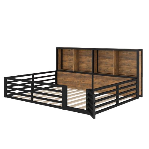 Lit Enfant 140x200 Cm Avec Barrière, Compartiment De Rangement, Sommier à Lattes, Noir