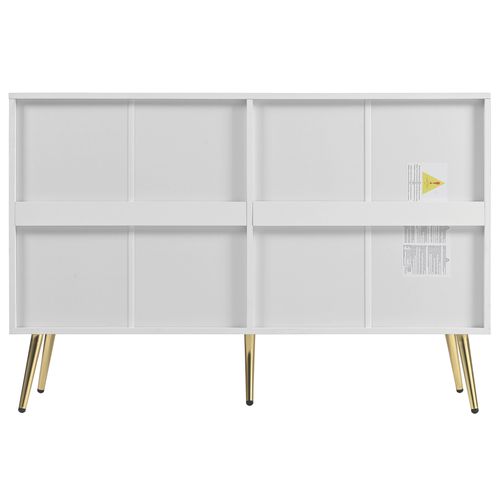 Commode Blanche à 6 Tiroirs Avec Pieds Dorés Et Design Géométrique 120×40×80 Cm