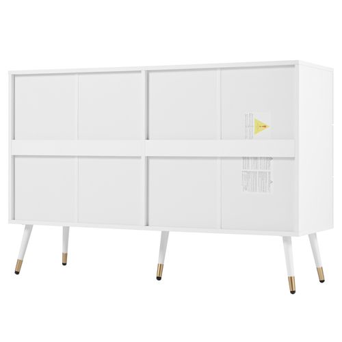 Commode Blanche 6 Tiroirs De Rangement Avec Pieds Dorés Et Design Géométrique