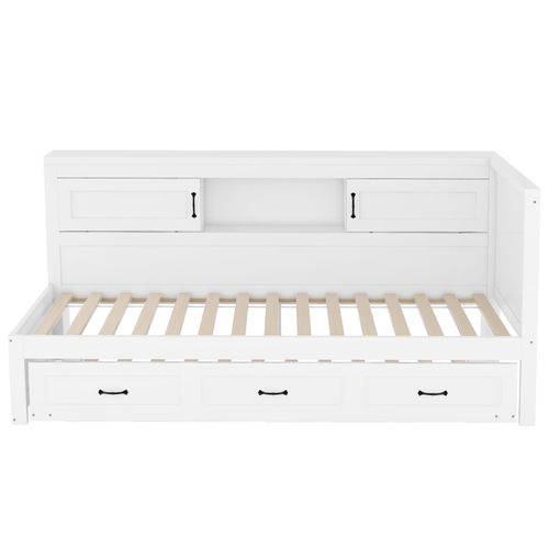 Lit Enfant 90x200cm Avec Lit Gigogne 90x190cm LED, Rangement Et Prises USB Intégrées, Blanc