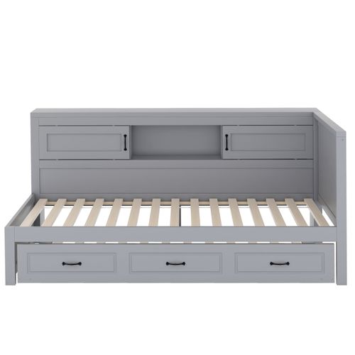 Lit Gigogne Enfant 90x200/190 Cm En Bois Gris Avec LED, Rangement Et Prises USB Intégrées